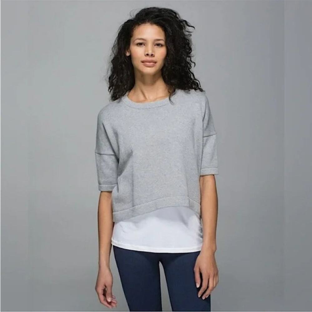 LULULEMON Bhakti Reality Short Sleeve Cropped Sweater Gray Size 8 Knit Athletic